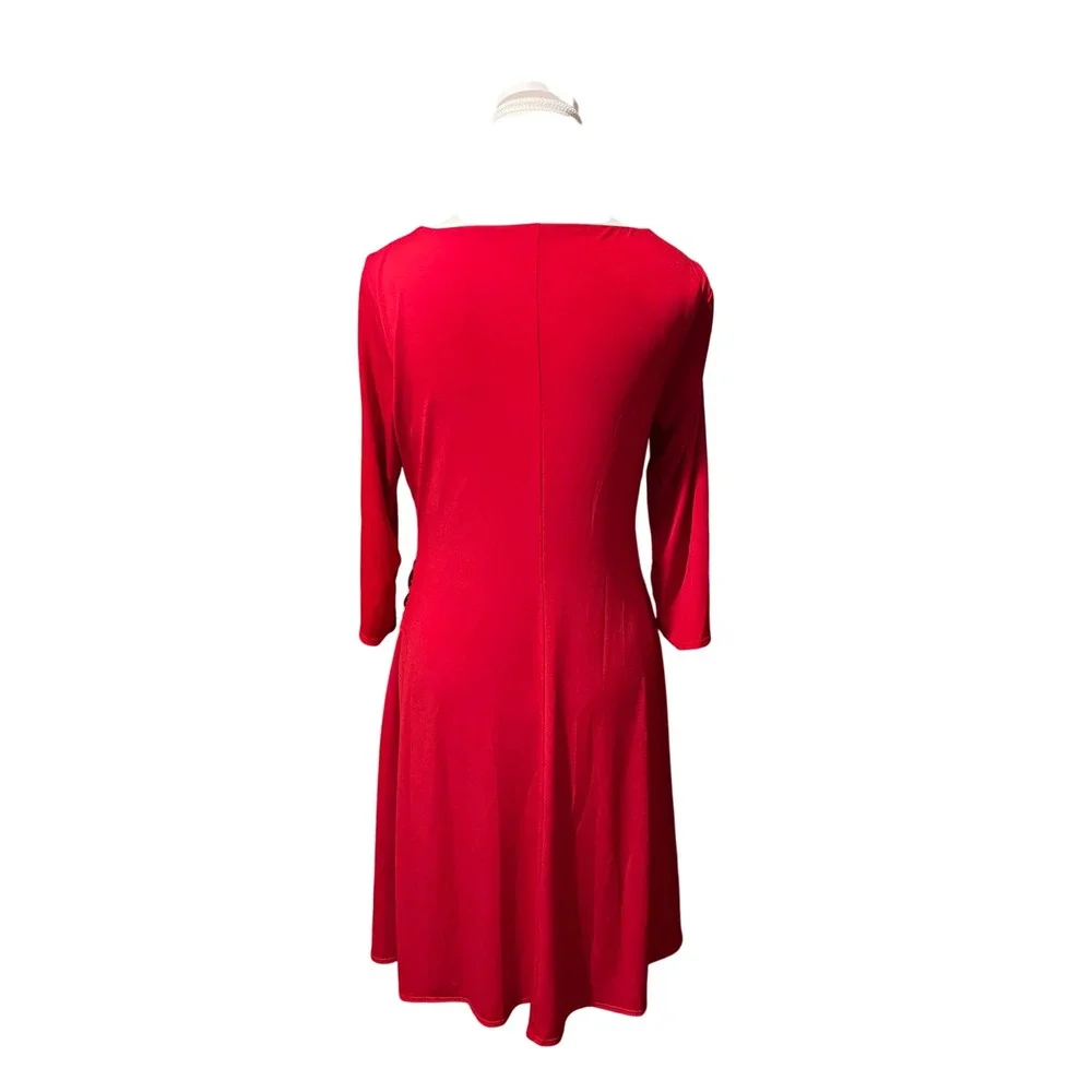 Red Midi Dress Wrap Bodycon Elegant Date Night B Slim M - Picture 3 of 5